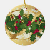 Festive Holly Ribbon — Elegant Christmas Design Keramik Ornament (Vorne)