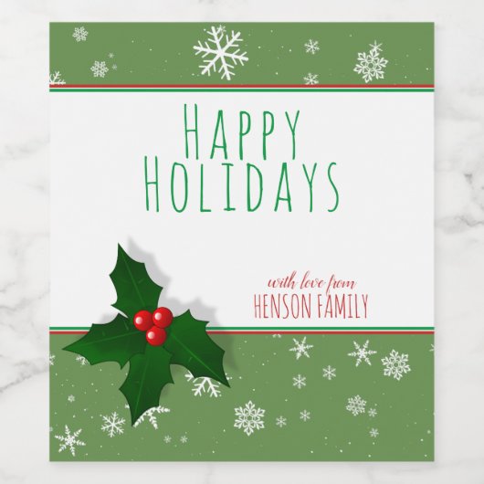 Festive Holly Tree Berry Personalizable Weihnachte Weinetikett (Einzelnes Label)