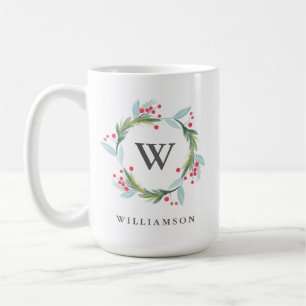 Festive Holly-Watercolor-Folienkleid und Monogramm Kaffeetasse