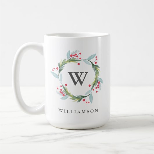 Festive Holly-Watercolor-Folienkleid und Monogramm Kaffeetasse (Links)