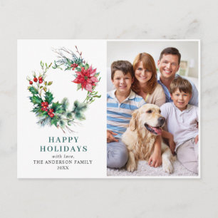 Festive Holly Wreath Frohe Weihnachtsfeiertage FOT Postkarte