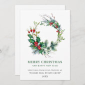 Festive Holly Wreath Weihnachtsgrüßen Feiertagskarte (Vorne/Hinten)