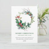 Festive Holly Wreath Weihnachtsgrüßen Feiertagskarte (Stehend Vorderseite)