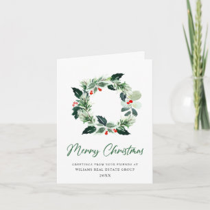 Festive Holly Wreath Weihnachtsgrüßen Feiertagskarte