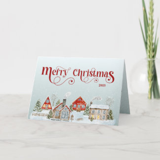 Festive Houses Folded Christmas Holiday Card Dankeskarte