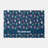 Festive Hunde Eis Skaten Muster Dunkelblau Fußmatte (Vorderseite)