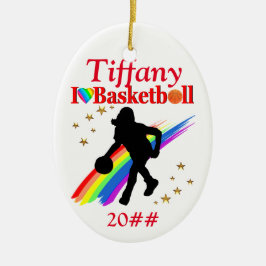 FESTIVE I LIEBE BASKETBALL PERSONALISIERTE ORNATIO KERAMIK ORNAMENT