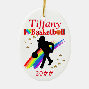 FESTIVE I LIEBE BASKETBALL PERSONALISIERTE ORNATIO KERAMIK ORNAMENT