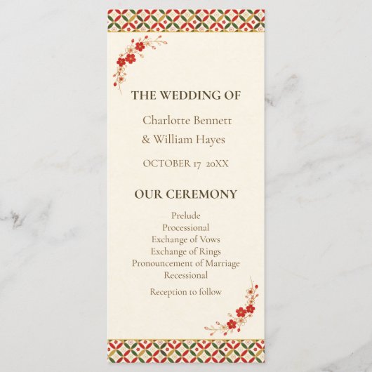 Festive Japanese Blossom Wedding Program Programm (Vorderseite)
