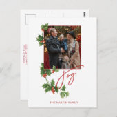 Festive Joy Calligraphy Script, Holly & Foto Postkarte (Vorne/Hinten)