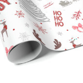 Festive Joy Christmas – Santa, Reindeer & Ho Ho Ho Geschenkpapier (Rolleneckpunkt)