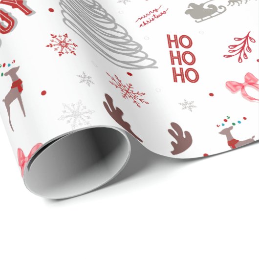 Festive Joy Christmas – Santa, Reindeer & Ho Ho Ho Geschenkpapier (Rolleneckpunkt)