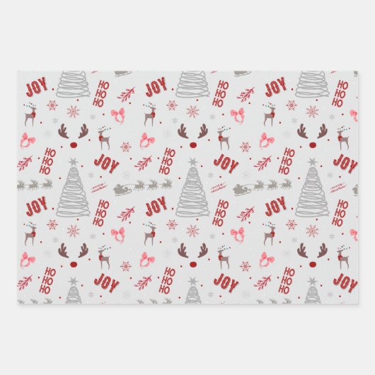 Festive Joy Christmas – Santa, Reindeer & Ho Ho Ho Geschenkpapier Set (Vorderseite 3)