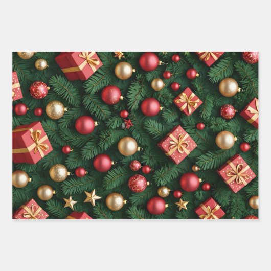 "Festive Joy — Red & Gold Christmas Magic" Geschenkpapier Set (Vorderseite)