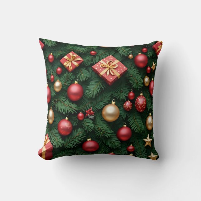 "Festive Joy — Red & Gold Christmas Magic" Kissen (Vorderseite)