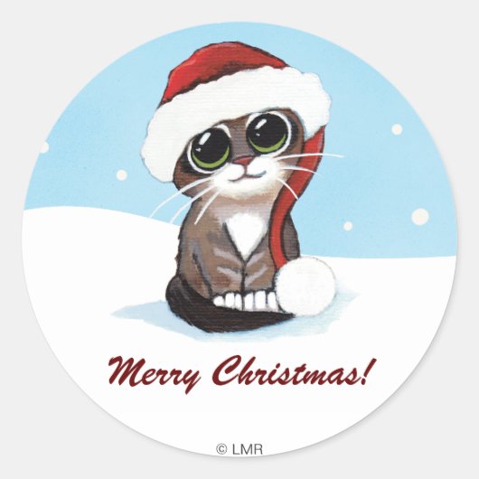 Festive Kitten Frohe Weihnachten personalizable Runder Aufkleber (Vorderseite)