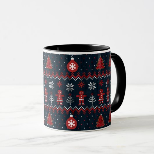 Festive knitted ginger bread snow flakes mug tasse (VorderseiteRechts)