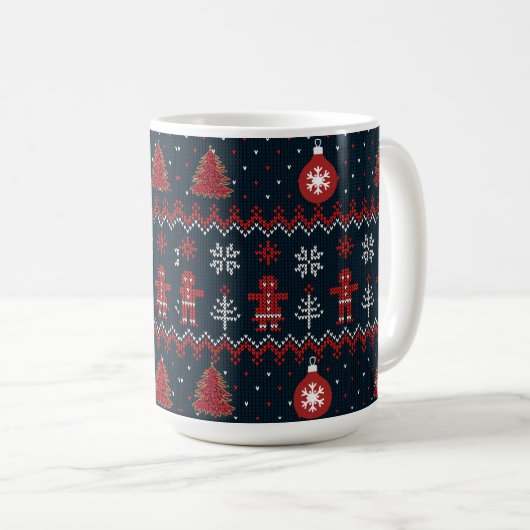 Festive Knitted Snowflakes gingerbread pattern  Kaffeetasse (VorderseiteRechts)