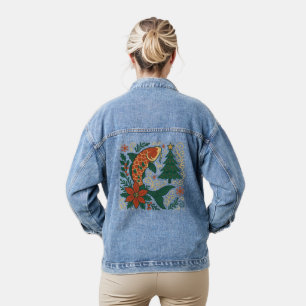 Festive Koi Weihnachtskunst Damen Jeansjacke