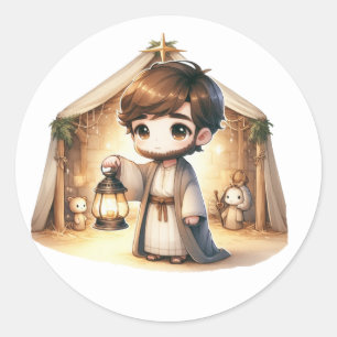 Festive Krippensticker Runder Aufkleber