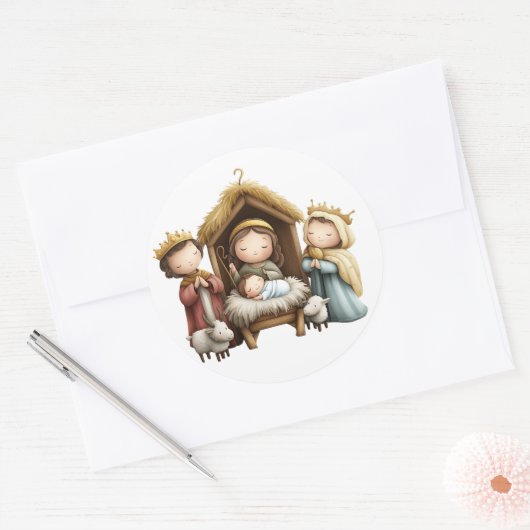 Festive Krippensticker Runder Aufkleber (Umschlag)