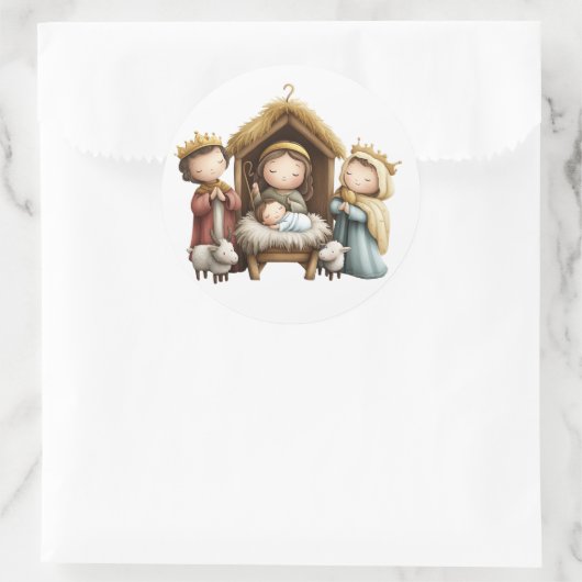 Festive Krippensticker Runder Aufkleber (Tasche)