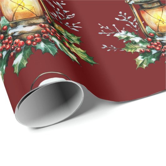 Festive Lantern Nestled in Holly – Seasonal Glow Geschenkpapier (Rolleneckpunkt)