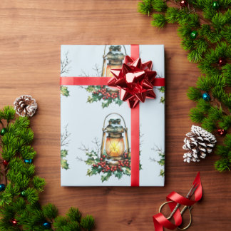Festive Lantern Nestled in Holly – Seasonal Glow  Geschenkpapier