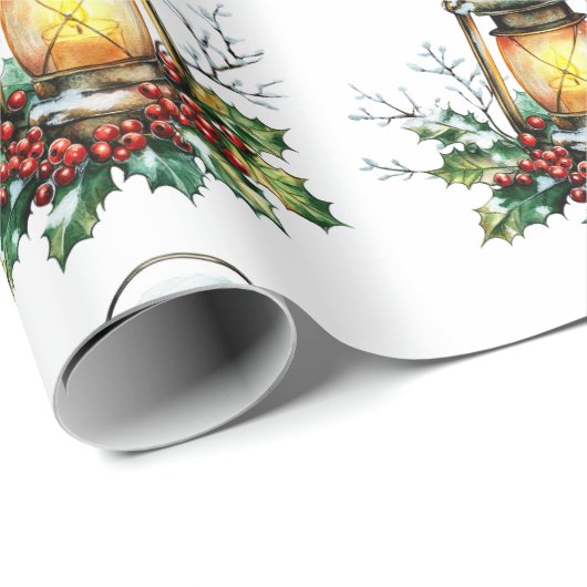 Festive Lantern Nestled in Holly – Seasonal Glow  Geschenkpapier (Rolleneckpunkt)