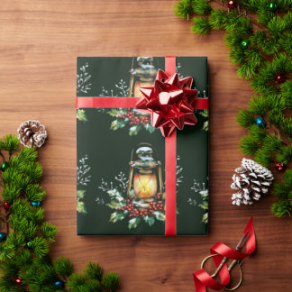 Festive Lantern Nestled in Holly – Seasonal Glow  Geschenkpapier