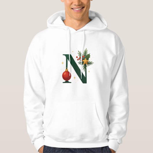 Festive Letter N Holiday  Adult Pullover Hoodie (Vorderseite)