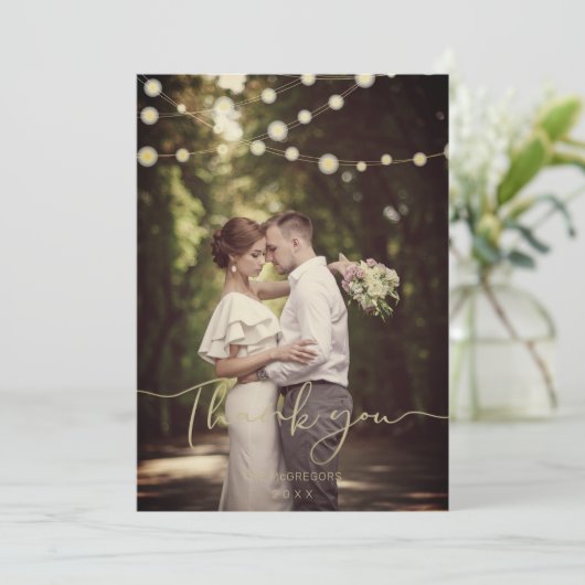 Festive Light Wedding Gold Custom Whimsical Script (Stehend Vorderseite)