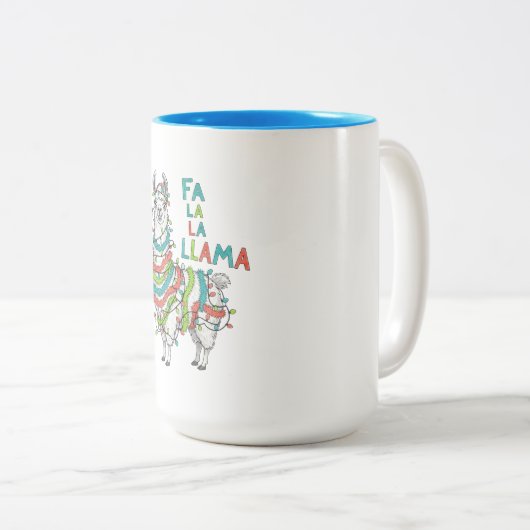 Festive Llama with Christmas Lights Zweifarbige Tasse (VorderseiteRechts)