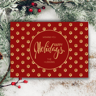 Festive Luxe Red & Gold Daisy Weihnachts-Happy Feiertagskarte