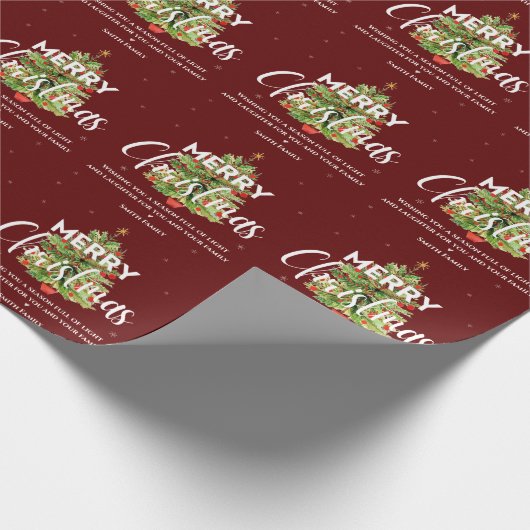 Festive Luxus Burgundy Holiday Frohe Weihnachten Geschenkpapier (Ecke)