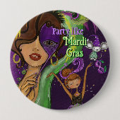 Festive Mardi Gras Carnival Badge | Purple Green Button (Vorderseite)