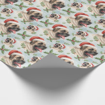 Festive Mastiff-Weihnachten-Holly-Wasserfarben-Wra