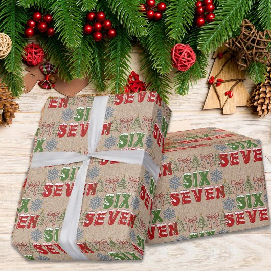 Festive Meme "Six Seven" 6,7 Xmas Trees Kraft  Geschenkpapier