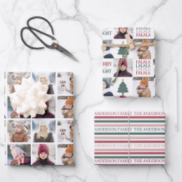 Festive Merry And Bight Christmas Photo Collage Geschenkpapier Set
