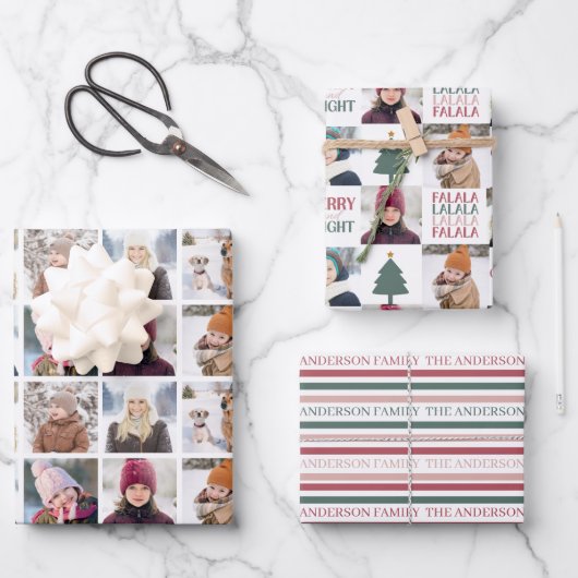 Festive Merry And Bight Christmas Photo Collage Geschenkpapier Set (Vorderseite)