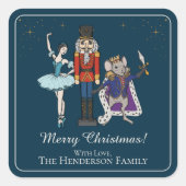 Festive Merry Christmas Nutcracker Ballet Navy Quadratischer Aufkleber (Vorderseite)