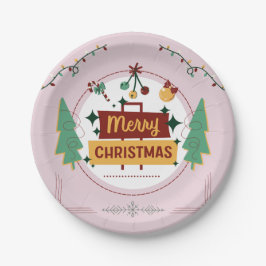 Festive Merry Christmas Paper Plate for Holiday Pappteller