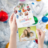 Festive Merry Christmas Pine & Baubles 4 Photo All In One Einladung