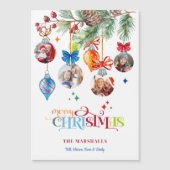 Festive Merry Christmas Pine & Baubles 4 Photo Magnetkarte (Vorderseite)
