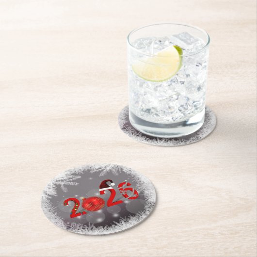 Festive Merry Christmas Red New Year 2026 Runder Pappuntersetzer (Vor Ort)