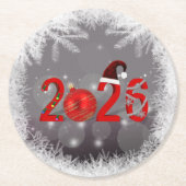 Festive Merry Christmas Red New Year 2026 Runder Pappuntersetzer (Vorderseite)