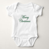 Festive Merry Christmas Script in Green Glitter Baby Strampler (Vorderseite)