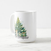 Festive Merry Christmas Tree Happy Holidays Kaffeetasse (Vorderseite Links)
