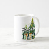 Festive Merry Christmas Tree Happy Holidays Kaffeetasse (VorderseiteRechts)