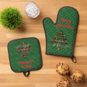 Festive Merry Christmas Tree Holiday Ofenhandschuh & Topflappen-Set (Oben Unten)